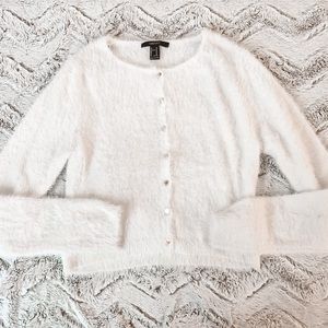 Forever 21 White Fuzzy Cropped Cardigan